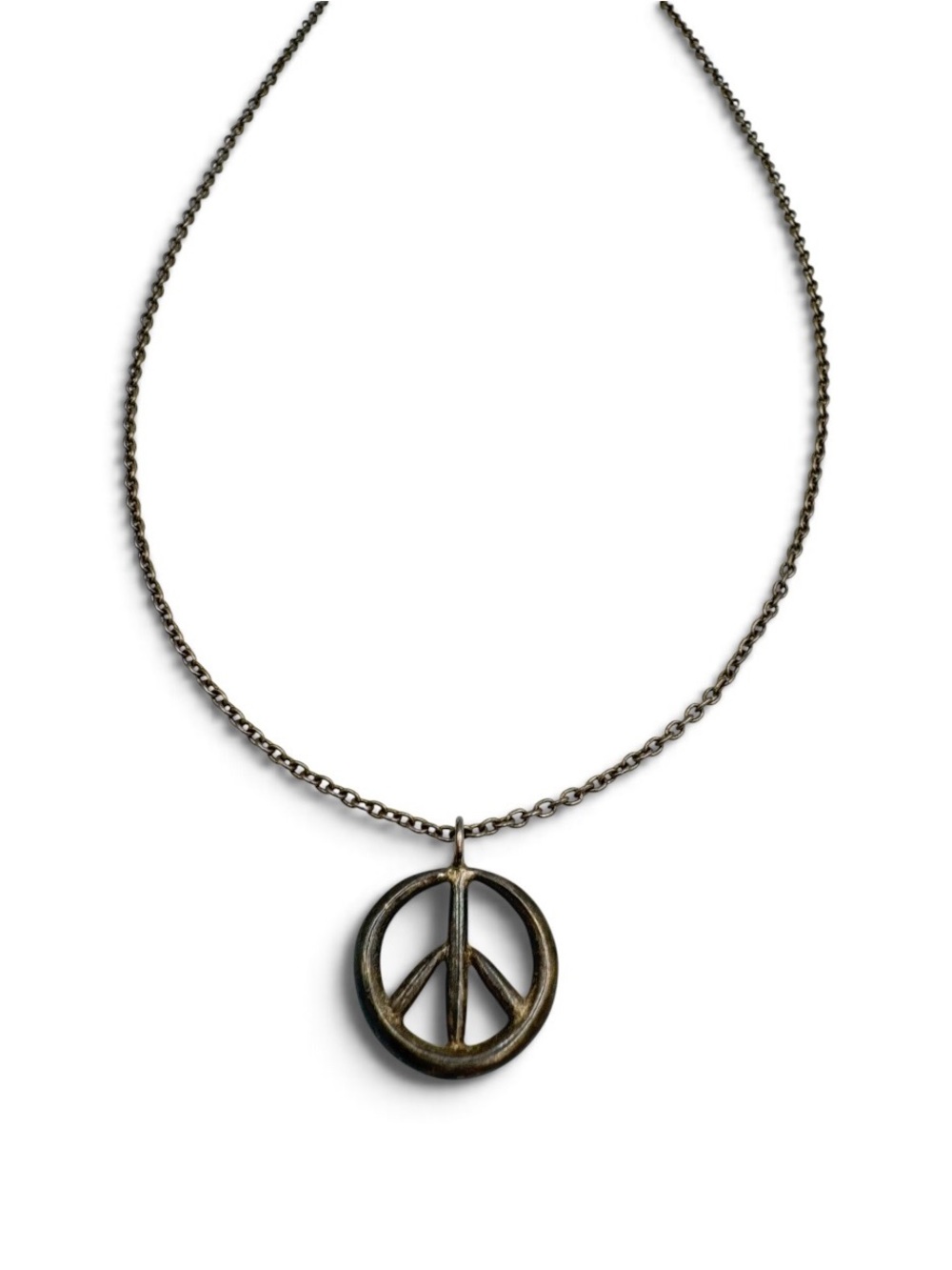 Vintage 1990s Sterling Silver Peace Sign Pendant Necklace 18”